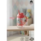 Muf Home Bebek ve Çocuklara Özel Pipetli Kulplu Bardak Matara Suluk 370ML Cam Sütlük - Sevimli Ayıcıklı Tasarım - Sağlıklı & Güvenli - Kırmızı