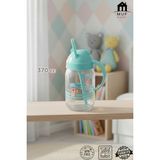 Muf Home Bebek ve Çocuklara Özel Pipetli Kulplu Bardak Matara Suluk 370ML Cam Sütlük - Sevimli Ayıcıklı Tasarım - Sağlıklı & Güvenli - Mavi