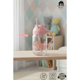 Muf Home Bebek ve Çocuklara Özel Pipetli Kulplu Bardak Matara Suluk 370ML Cam Sütlük - Sevimli Ayıcıklı Tasarım - Sağlıklı & Güvenli - Pembe