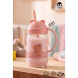 Muf Home Bebek ve Çocuklara Özel Pipetli Kulplu Bardak Matara Suluk 370ML Cam Sütlük - Sevimli Ayıcıklı Tasarım - Sağlıklı & Güvenli - Pembe