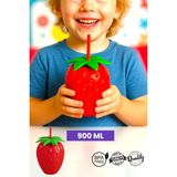 Muf Home Çilek Tasarım Pipetli Matara – Çilek Şekilli, Çocuklara ve Parti Masalarına Renk Katar 900ML -Bpa Free-
