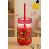 Muf Home Desenli Pipetli Cam Bardak | Çocuklar Için Bpa Içermez Smoothie Süt Meyve Suyu Bardağı 370CC - Kırmızı