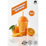Muf Home Fresh Yaz Tasarımlı Meyve Konseptli Kapaklı Pipetli Bardak 450 ml - Bpa Free - portakal
