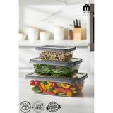 Muf Home Hava Geçirmez Saklama Kabı Seti 3'lü Set 6 Parça Saklama Kabı Seti Erzak Saklama ( 300 ML+600 ML+1200 ml ) - Siyah - Şeffaf - SİYAH KAPAK