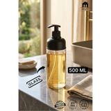 MUF HOME Modern Cam Şeffaf Bulaşık Deterjanlık-Tezgah Üstü Cam Sabunluk Lavabo Deterjanlık Uzun Tasarım 500ml