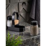 Muf Home Pratik Kürdanlıklı Standlı Cam Tuzluk Karabiberlik Seti - Click Kapak Lokanta Tipi Baharatlık Seti 2 X 100cc - Siyah