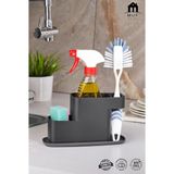 Muf Home Pratik Tezgah Üstü Süngerlik Sabunluk ve Fırçalık - Çok Amaçlı Mutfak Organizeri Lavabo Kenarı Düzenleyici - Gri - Koyu Gri