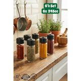 Muf Home Qlux Ideas 6'lı Cam Baharatlık Seti Döner Kapaklı - Ayarlanabilir Delikli Çok Amaçlı Baharat Takımı Bpa Free