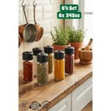 MUF HOME QLUX IDEAS 6'lı Cam Baharatlık Seti Döner Kapaklı - Ayarlanabilir Delikli Çok Amaçlı Baharat Takımı