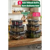Muf Home Qlux Ideas 6'lı Siyah Şeffaf Saklama Kabı Seti - Vakumlu Hava Almaz Erzak ve Düzenleyici Set Bpa Free