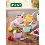 Muf Home Qlux Ideas 9 Parça Renkli Dondurma Kasesi Seti - 4 Kişilik Külah Desenli Sunum Kaseleri, Servis Kaşığı ve Kaşık Seti