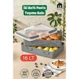 MUF HOME QLUX İDEAS İki Katlı Pratik Pasta-Börek-Poğaça-Kek Taşıma Kabı Kilitli Kapak Tasarım - 16 Litre