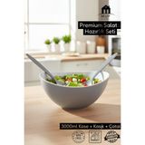 Muf Home Salata Servis Seti Servis Sunum Salata Hazırlık Seti 3 Parça Kristal Plastik Kaşık ve Çatal 3000 ml - Gri