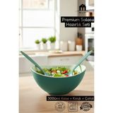 Muf Home Salata Servis Seti Servis Sunum Salata Hazırlık Seti 3 Parça Kristal Plastik Kaşık ve Çatal 3000 ml - Yeşil