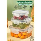 Muf Home Tam Vakumlu Hava Geçirmez Sızdırmaz Kilitli Saklama Kabı 3'lü Set Şeffaf (1400ML 800ML 400ML)- Bpa Free