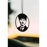 Mufamet Atatürk Tasarımlı Araba Dikiz Aynası Süsü - Paslanmaz Çelik, Tüm Araçlarla Uyumlu, Mat Siyah Elektrostatik Boya ile Şık Tasarım