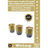 #Muffin Şık Kaliteli Dayanıklı Kalın Pişirme Sunum Kabı Kağıt Gold Folyolu 20'Li Muffin Kek Kapsülü