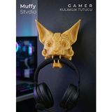 Muffy Stvdio Duvara Monte Oyuncu Kulaklık Tutucu - Cyberpunk Kedi Tasarımlı Gamer Kulaklık Standı