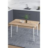 Mufian Concept DAMLA 60x90 Cm İskandinav - Bohem Oval Köşe Beyaz Ayak Çam Desen Yemek -Mutfak-Balkon-Çalışma Masası