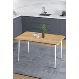Mufian Concept DAMLA 60x90 Cm İskandinav - Bohem Oval Köşe Meşe Beyaz Ayak Mutfak - Yemek - Balkon - Çalışma Masası