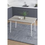 Mufian Concept DAMLA 70x110 Cm İskandinav - Bohem Oval Köşe Traverten-Beyaz Ayak Mutfak-Yemek-Balkon-Çalışma Masası