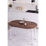 Mufian Concept İskandinav Modern Oval 60x90 CM Beyaz Metal Ayaklı Ceviz Mutfak-Yemek-Balkon-Çalışma Masası MELİNDA