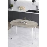 Mufian Concept İskandinav Modern Oval 60x90 CM Beyaz Metal Ayaklı Traverten Mutfak-Yemek-Balkon-Çalışma Masası MELİNDA