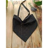 Mufin Collection El Yapımı Fisto Pamuklu Kumaş - Dantel Detaylı - Bağcıklı Bandana – Beyaz Üçgen Stil - Siyah