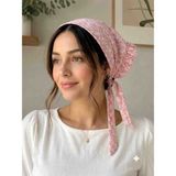 Mufin Collection Pamuklu Poplin Çiçek Desenli Fırfır Detaylı Üçgen Form Kadın Bandana – Günlük Kullanım Saç Bandanası - Standart - 01P-Pembe