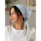 Mufin Collection Pamuklu Poplin Çiçek Desenli Fırfır Detaylı Üçgen Form Kadın Bandana – Günlük Kullanım Saç Bandanası - Standart - 406 Açık Mavi