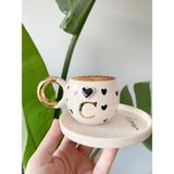 Mug Tasarım 24 K Altın Yaldız Double El Yapımı Seramik Türk Kahvesi Fincanı - C Harfi - Siyah