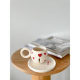 Mug Tasarım 24 K Altın Yaldız Double El Yapımı Seramik Türk Kahvesi Fincanı - I Harfi - Kırmızı