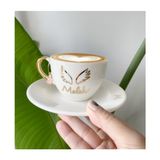 Mug Tasarım 24K Altın Yaldızlı Melek Küpeli Porselen Nescafe Fincanı Melek Isimli - 1 Adet - 220 ml - Beyaz