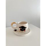 Mug Tasarım 24K Altınyaldızlı El Yapımı ve Boyaması Seramik Double Türk Kahvesi Mezun Fincanı.