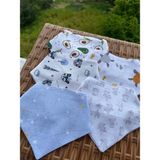 Mugasa - %100 Organik Pamuk, Bebek Mama Önlüğü, Muslin Fular, 5'li Set - 0 - 1 Yaş - Beyaz - Mavi
