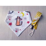 Mugasa - %100 Pamuk Organik, Bebek Mama Önlüğü, Emzik Askısı - Yenidoğan - Beyaz - Sarı