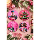 mugbuddy Pembe Kurşun Asker Yılbaşı Serisi Dekoratif Bardak Altlığı 4’lü Set – 9 cm, 3 mm Ahşap MDF, Dijital Baskı