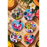 mugbuddy Tropikal Papağan Desenli Dekoratif Bardak Altlığı 6’lı Set – 9 cm, 3 mm Ahşap MDF, Dijital Baskı