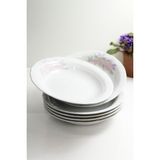 Müge 6'lı Çiçek Desenli 19 cm Porselen Çukur Tabak - Beyaz - 19cm