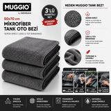 Muggio 50X70 Mikrofiber Oto Yıkama & Kurulama Bezi 3'lü Avantaj Seti | Süper Emici, Iz Tüy Hav Bırakmaz - Siyah