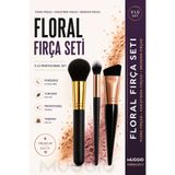 Muggio Floral Premium 3'lü Makyaj Fırça Seti Pudra - Karıştırma - Bronzer Fırçası