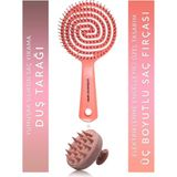 Muggio Pembe Pro Üç Boyutlu Oval Saç Fırçası + Pembe Silikon Duş Masaj Tarağı