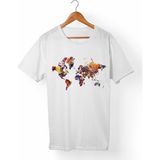 Muggkuppa Dünya Haritası Unisex-Erkek Beyaz T-Shirt - L