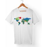 Muggkuppa Dünya Haritası Unisex-Erkek Beyaz T-Shirt