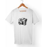 Muggkuppa Fotoğraf Makinası Baskılı Unisex-Erkek Beyaz T-Shirt - XL