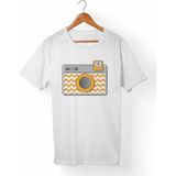 Muggkuppa Fotoğraf Makinası Baskılı Unisex-Erkek Beyaz T-Shirt
