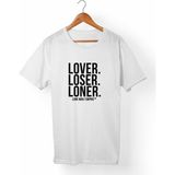 Muggkuppa Lover Loser Unisex-Erkek Beyaz T-Shirt