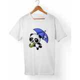 Muggkuppa Panda Şemsiye Baskılı Unisex-Erkek Beyaz T-Shirt - XL