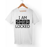 Muggkuppa Sherlock Holmes-Sher Locked Unisex-Erkek Beyaz T-Shirt