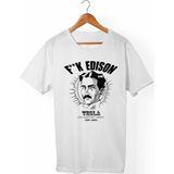 Muggkuppa Tesla Edison Unisex-Erkek Beyaz T-Shirt